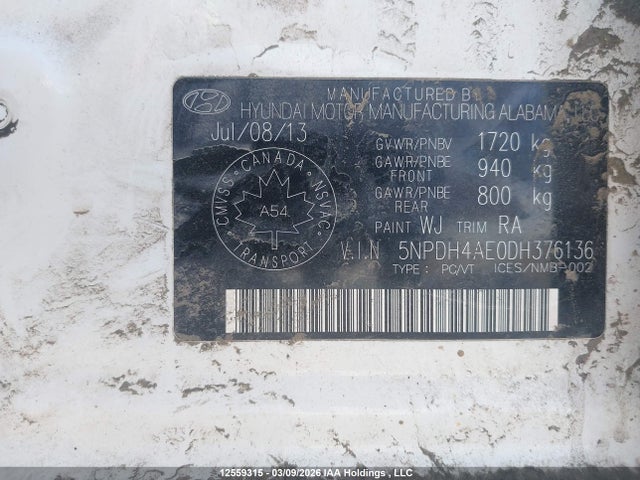 2013 Hyundai Elantra Gls/limited მანქანა იყიდება აუქციონზე, vin: 5NPDH4AE0DH376136, აუქციონის ნომერი: 12559315