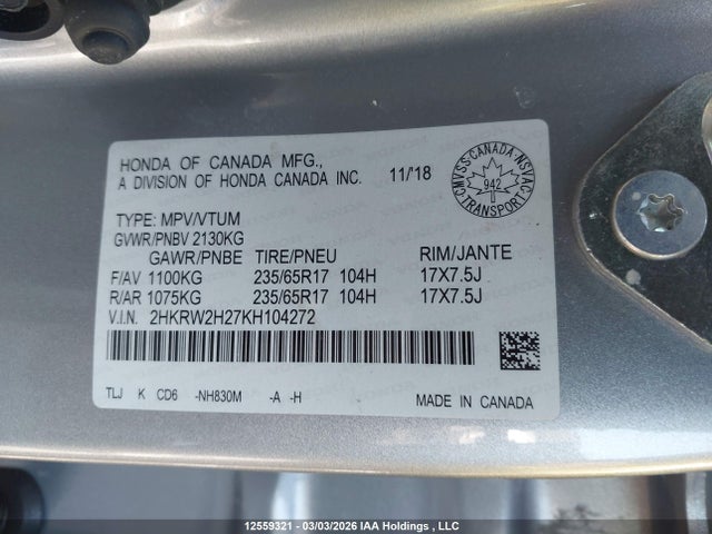2HKRW2H27KH104272 Honda CR-V LX