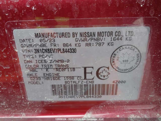 Продажа на аукционе авто 2023 Nissan Versa Sv, vin: 3N1CN8EV7PL844330, номер лота: 12559324