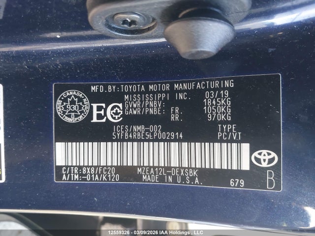 Продажа на аукционе авто 2020 Toyota Corolla Se, vin: 5YFB4RBE5LP002914, номер лота: 12559326