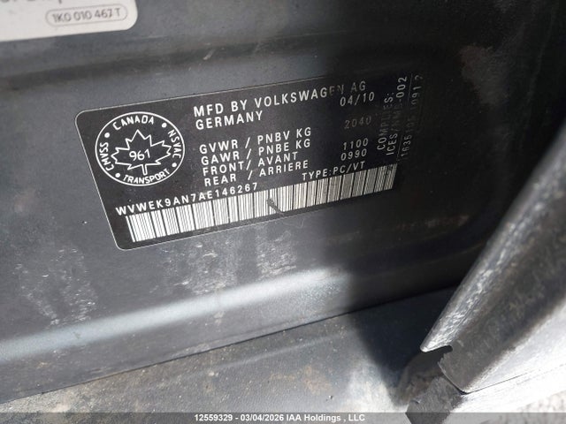 Продажа на аукционе авто 2010 Volkswagen Passat 2.0t, vin: WVWEK9AN7AE146267, номер лота: 12559329