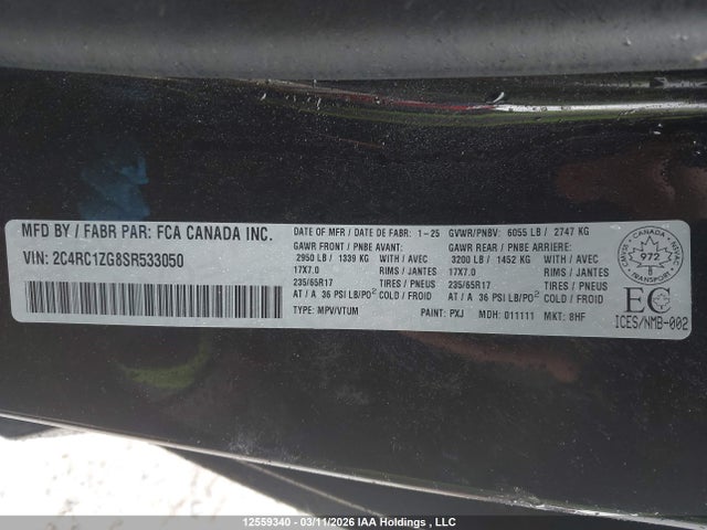 2025 Chrysler Grand Caravan Sxt მანქანა იყიდება აუქციონზე, vin: 2C4RC1ZG8SR533050, აუქციონის ნომერი: 12559340