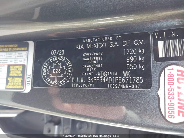Aukcja sprzedaży 2023 Kia Forte, vin: 3KPF34AD1PE671785, numer aukcji: 12559351