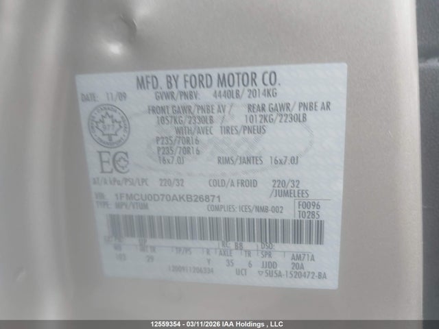 Aukcja sprzedaży 2010 Ford Escape Xlt, vin: 1FMCU0D70AKB26871, numer aukcji: 12559354