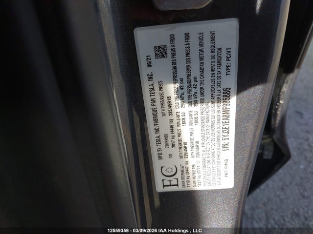 Aukcja sprzedaży 2021 Tesla Model 3 Standard Range/standard Range Plus, vin: 5YJ3E1EA8MF985886, numer aukcji: 12559356