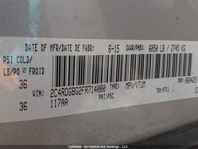 2C4RDGBG2FR714080 Dodge Grand Caravan Se/sxt