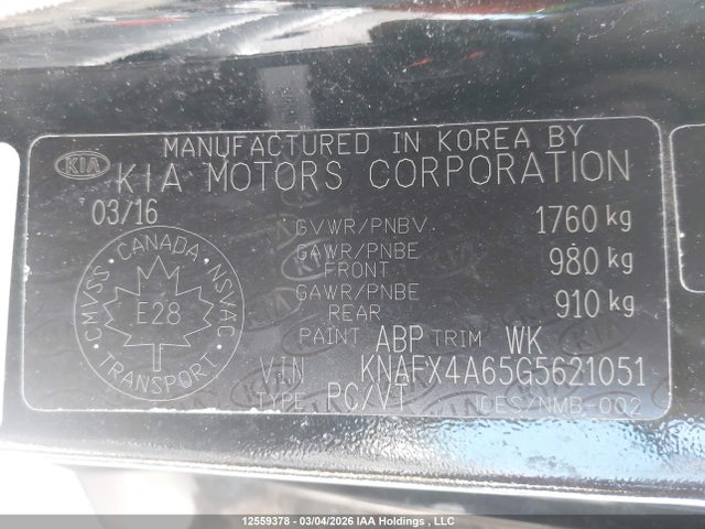 KNAFX4A65G5621051 KIA FORTE LX