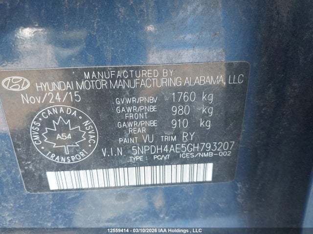 Продажа на аукционе авто 2016 Hyundai Elantra Gl, vin: 5NPDH4AE5GH793207, номер лота: 12559414