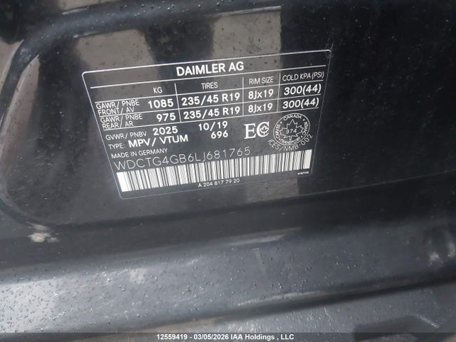 WDCTG4GB6LJ681765 Mercedes-Benz Gla 250 4matic