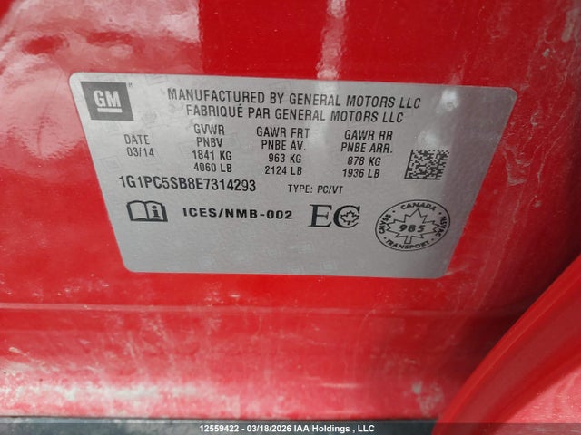 2014 Chevrolet Cruze 1lt მანქანა იყიდება აუქციონზე, vin: 1G1PC5SB8E7314293, აუქციონის ნომერი: 12559422