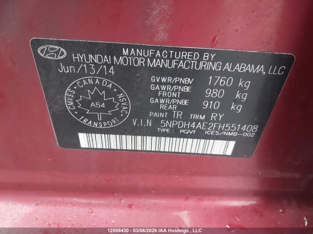 Aukcja sprzedaży 2015 Hyundai Elantra, vin: 5NPDH4AE2FH551408, numer aukcji: 12559430
