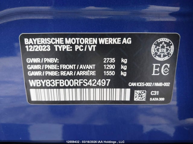 BMW I4 Xdrive40 2024 WBY83FB00RFS42497 Image 9