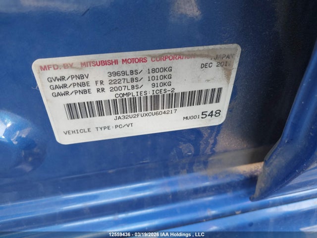 Aukcja sprzedaży 2012 Mitsubishi Lancer Se, vin: JA32U2FUXCU604217, numer aukcji: 12559436