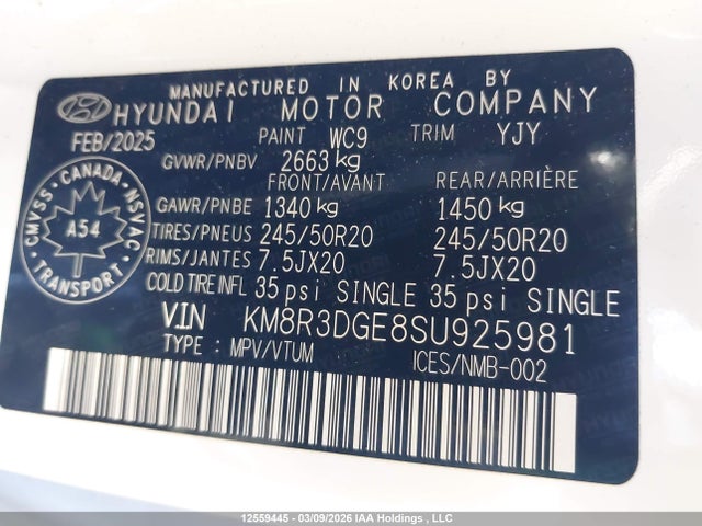 KM8R3DGE8SU925981 Hyundai Palisade