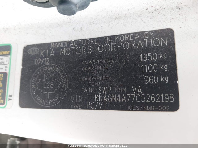 12559447 :رقم المزاد ، KNAGN4A77C5262198 vin ، 2012 Kia Optima Ex/ex Luxury/ex+ مزاد بيع