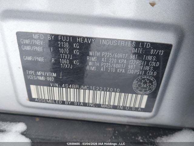 4S4BRJMC1E2217010 Subaru Outback 3.6r Limited Package