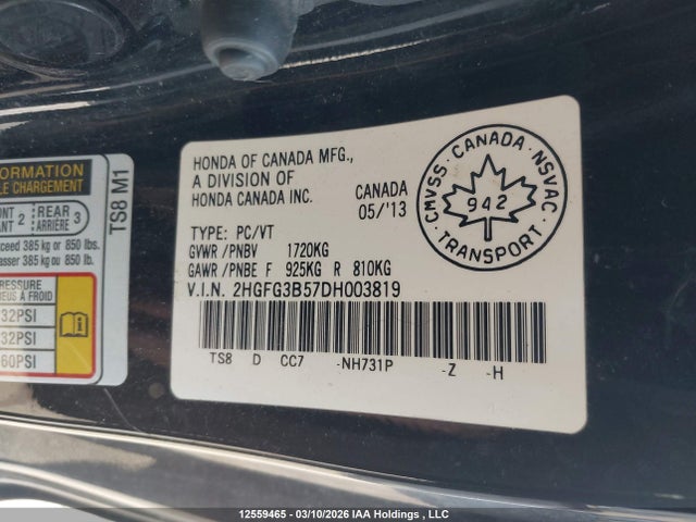 Продаж на аукціоні авто 2013 Honda Civic Lx, vin: 2HGFG3B57DH003819, номер лоту: 12559465