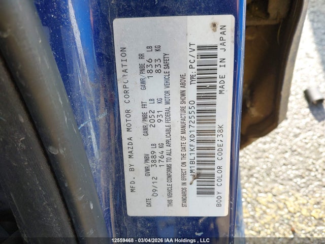 Aukcja sprzedaży 2013 Mazda Mazda3, vin: JM1BL1KFXD1725550, numer aukcji: 12559468