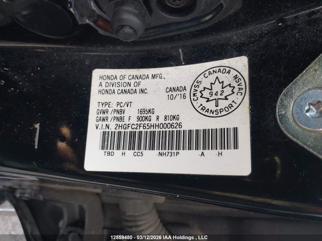 2017 Honda Civic Lx მანქანა იყიდება აუქციონზე, vin: 2HGFC2F65HH000626, აუქციონის ნომერი: 12559480