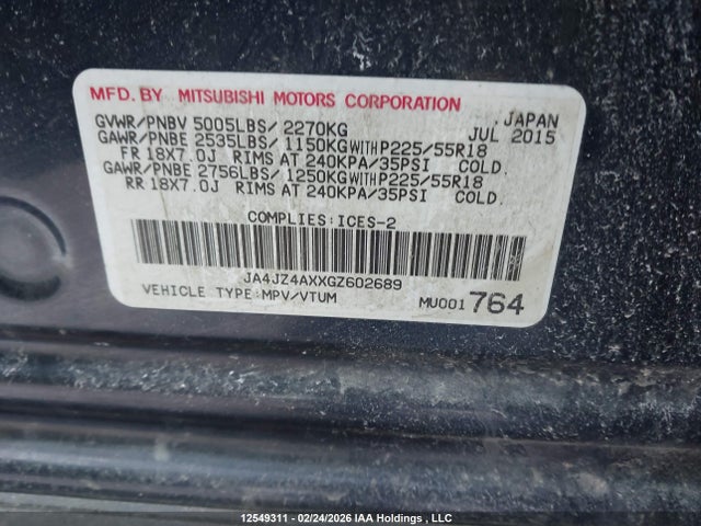 JA4JZ4AXXGZ602689 Mitsubishi OUTLANDER GT