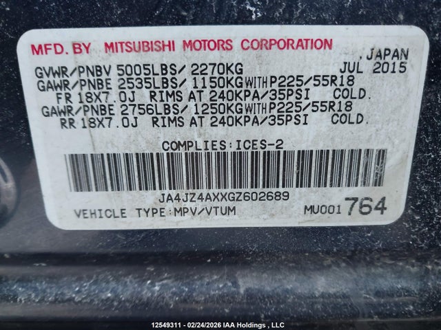 JA4JZ4AXXGZ602689 Mitsubishi OUTLANDER GT