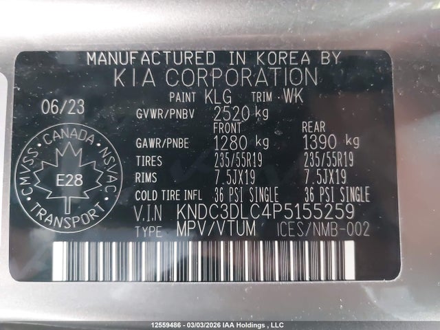 12559486 :رقم المزاد ، KNDC3DLC4P5155259 vin ، 2023 Kia Ev6 Long Range مزاد بيع