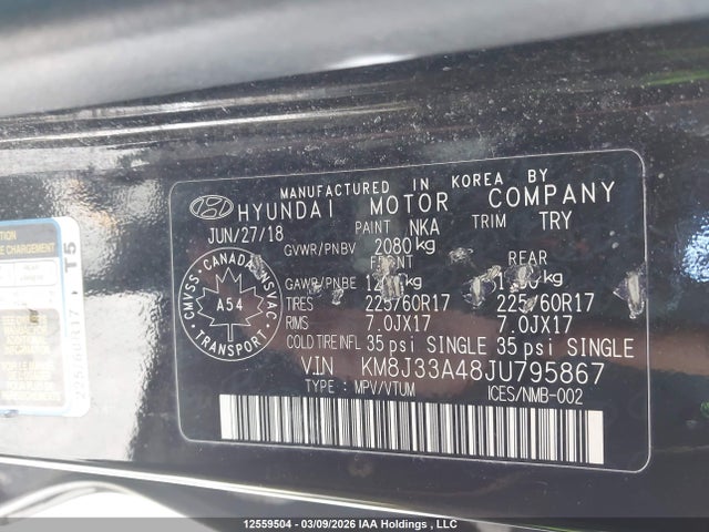 2018 Hyundai Tucson Se 2.0l მანქანა იყიდება აუქციონზე, vin: KM8J33A48JU795867, აუქციონის ნომერი: 12559504