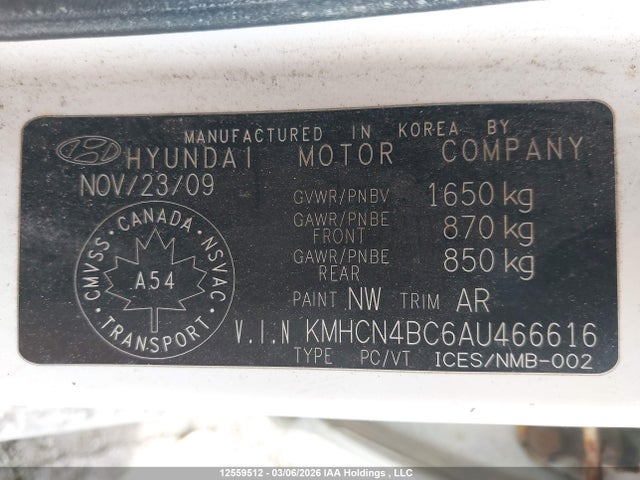 Aukcja sprzedaży 2010 Hyundai Accent, vin: KMHCN4BC6AU466616, numer aukcji: 12559512