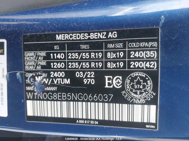 W1N0G8EB5NG066037 Mercedes-Benz Glc 300 4matic