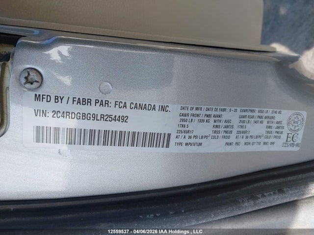 Aukcja sprzedaży 2020 Dodge Grand Caravan Se, vin: 2C4RDGBG9LR254492, numer aukcji: 12559537
