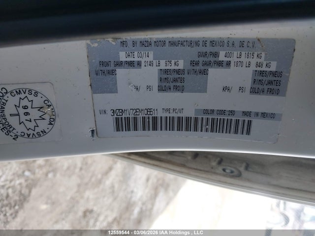 2014 Mazda Mazda3 Gs-sky მანქანა იყიდება აუქციონზე, vin: 3MZBM1V72EM106511, აუქციონის ნომერი: 12559544