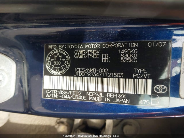 Aukcja sprzedaży 2007 Toyota Yaris, vin: JTDBT923471121503, numer aukcji: 12559551