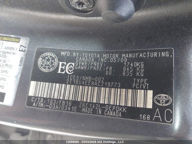 12559560 :رقم المزاد ، 2T1BU4EE8AC219773 vin ، 2010 Toyota Corolla S/le/xle مزاد بيع