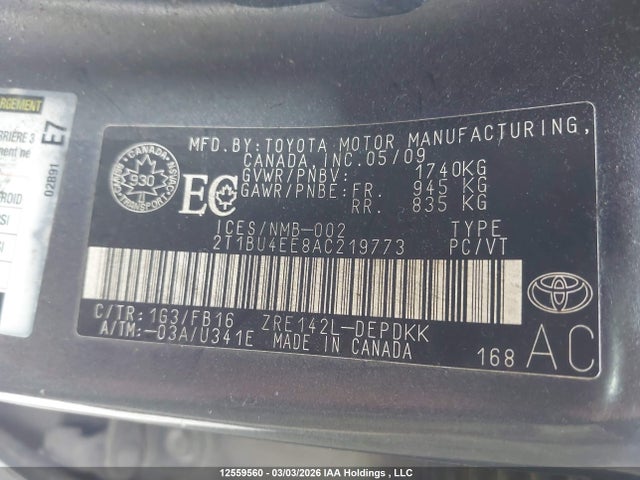 12559560 :رقم المزاد ، 2T1BU4EE8AC219773 vin ، 2010 Toyota Corolla S/le/xle مزاد بيع