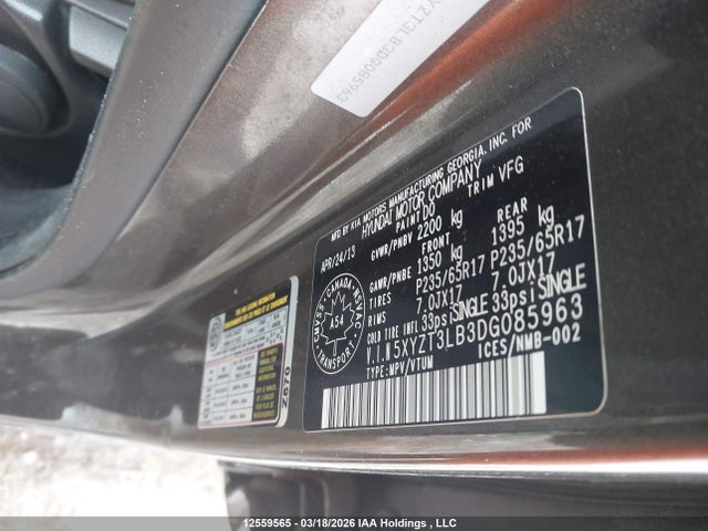 Продажа на аукционе авто 2013 Hyundai Santa Fe, vin: 5XYZT3LB3DG085963, номер лота: 12559565