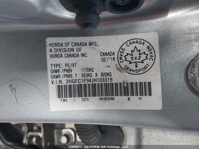 2HGFC1F94JH103319 Honda Civic Touring