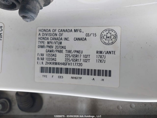 Продаж на аукціоні авто 2015 Honda Cr-v Se, vin: 2HKRM4H46FH117720, номер лоту: 12559575
