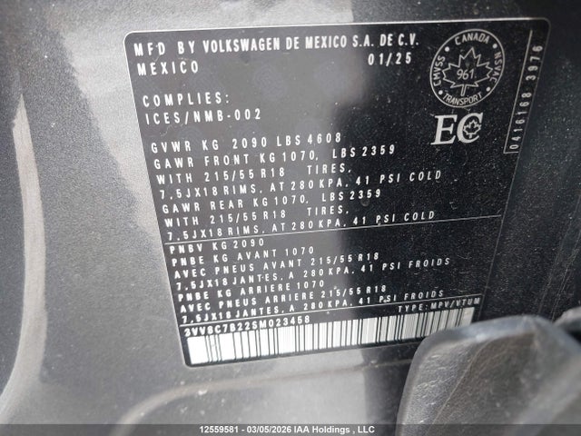 3VV8C7B22SM023458 Volkswagen Taos Trendline