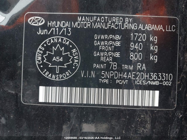 Продажа на аукционе авто 2013 Hyundai Elantra Gls, vin: 5NPDH4AE2DH363310, номер лота: 12559588