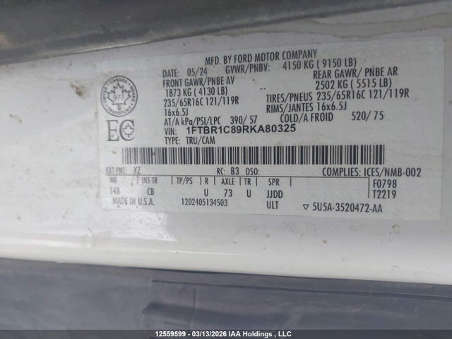 1FTBR1C89RKA80325 Ford Transit T-250