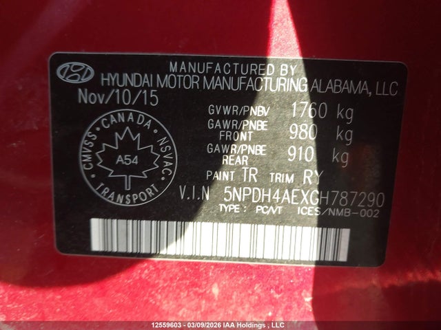 Aukcja sprzedaży 2016 Hyundai Elantra, vin: 5NPDH4AEXGH787290, numer aukcji: 12559603