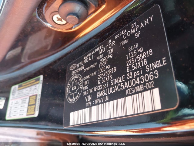 12559604 :رقم المزاد ، KM8JUCAC5AU043063 vin ، 2010 Hyundai Tucson Limited مزاد بيع