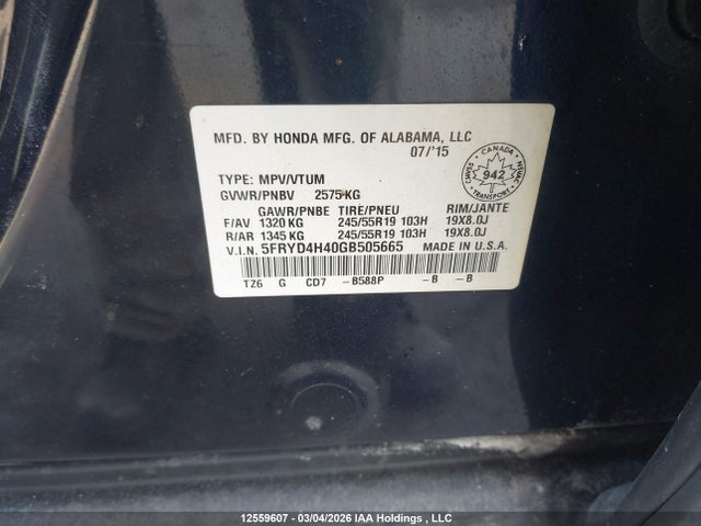 5FRYD4H40GB505665 Acura Mdx Navigation Package