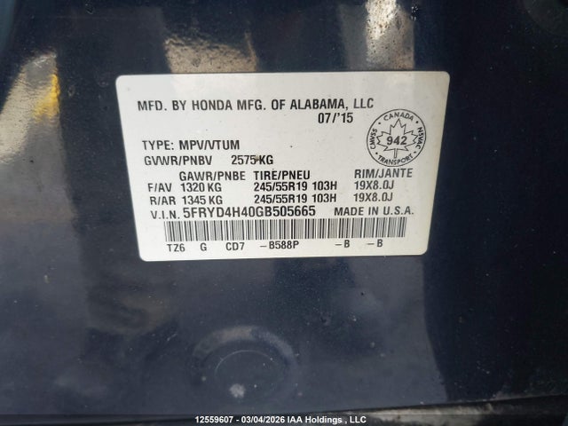 5FRYD4H40GB505665 Acura Mdx Navigation Package