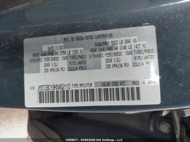 2021 Mazda Cx-9 Gs-l მანქანა იყიდება აუქციონზე, vin: JM3TCBCY9M0452110, აუქციონის ნომერი: 12559617