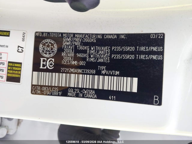 Продаж на аукціоні авто 2022 Lexus Rx 350, vin: 2T2YZMDA9NC339268, номер лоту: 12559618
