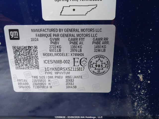 2025 Cadillac Xt5 Premium Luxury Awd მანქანა იყიდება აუქციონზე, vin: 1GYKNDRSXSZ115817, აუქციონის ნომერი: 12559630