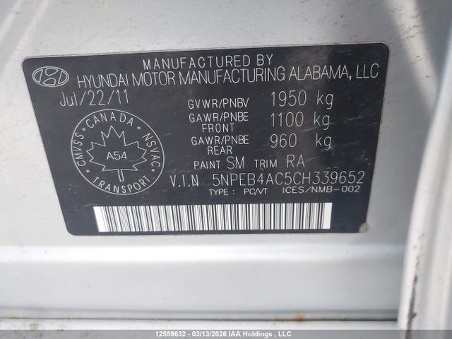 Продаж на аукціоні авто 2012 Hyundai Sonata Gls, vin: 5NPEB4AC5CH339652, номер лоту: 12559632