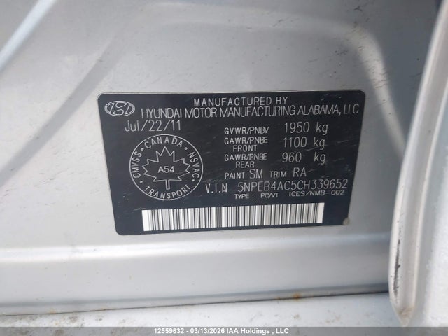 Продаж на аукціоні авто 2012 Hyundai Sonata Gls, vin: 5NPEB4AC5CH339652, номер лоту: 12559632