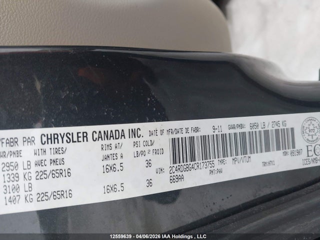 Aukcja sprzedaży 2012 Dodge Grand Caravan Se, vin: 2C4RDGBG4CR173755, numer aukcji: 12559639